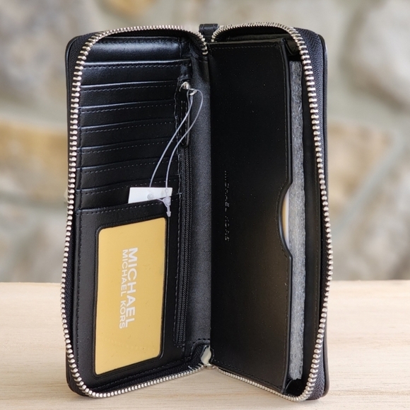 Michael Kors Jet Set LG Logo Phone Wallet Wristlet Black - Picture 3 of 6